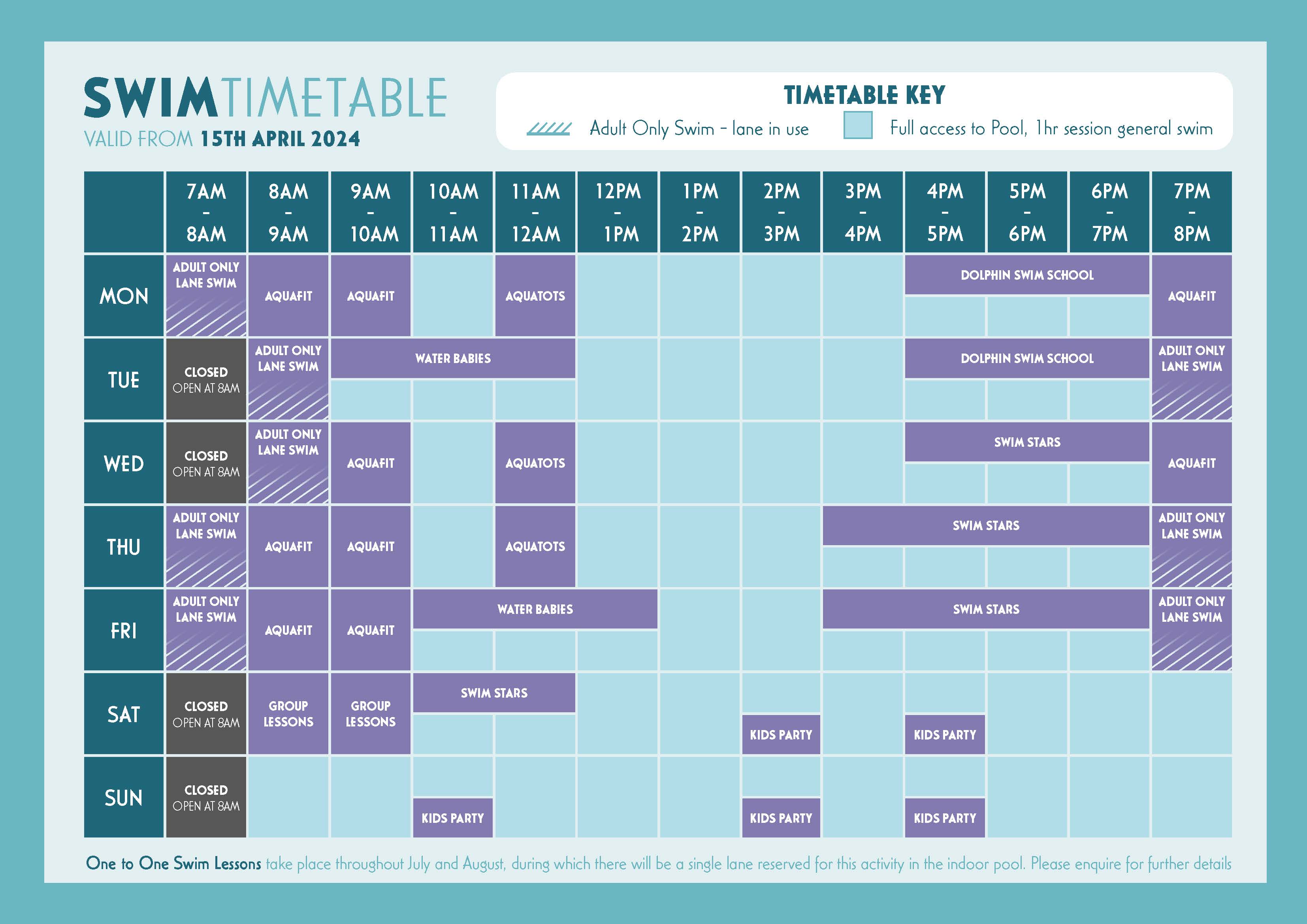 Indoor Swim Timetable