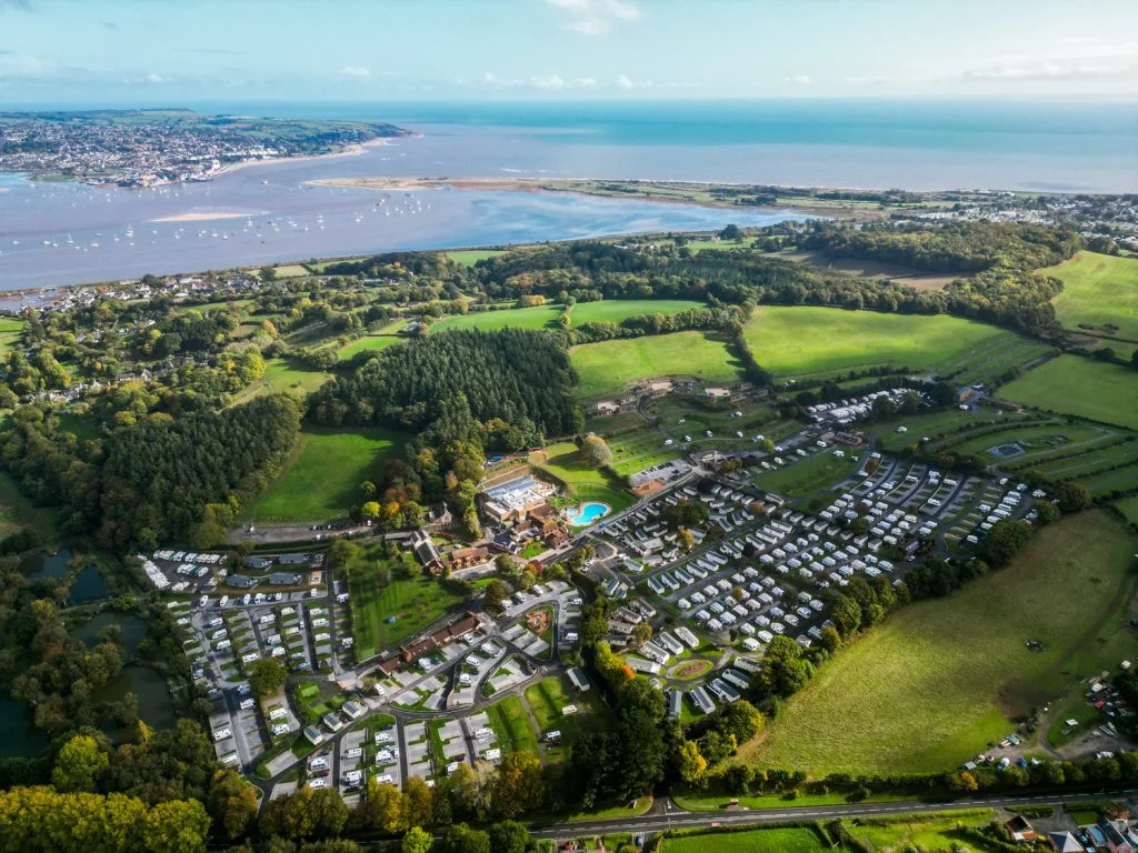 Ariel shot of Cofton Holidays and the Exe Estuary