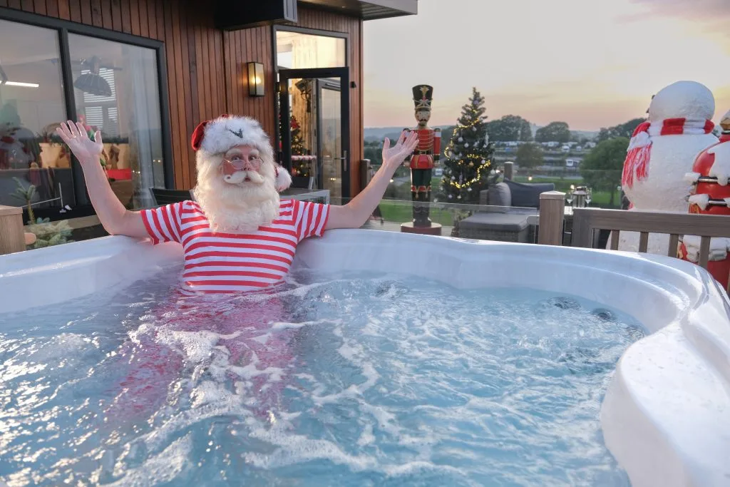 Santa in hot tub at Cofton